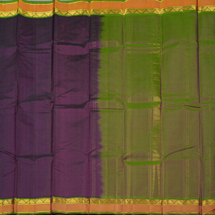 Hayagrivas Dark Purple Handloom Kanjivaram Silk Saree with Honey Mustard Border KBE263E1-14