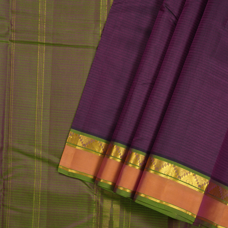 Hayagrivas Dark Purple Handloom Kanjivaram Silk Saree with Honey Mustard Border KBE263E1-14