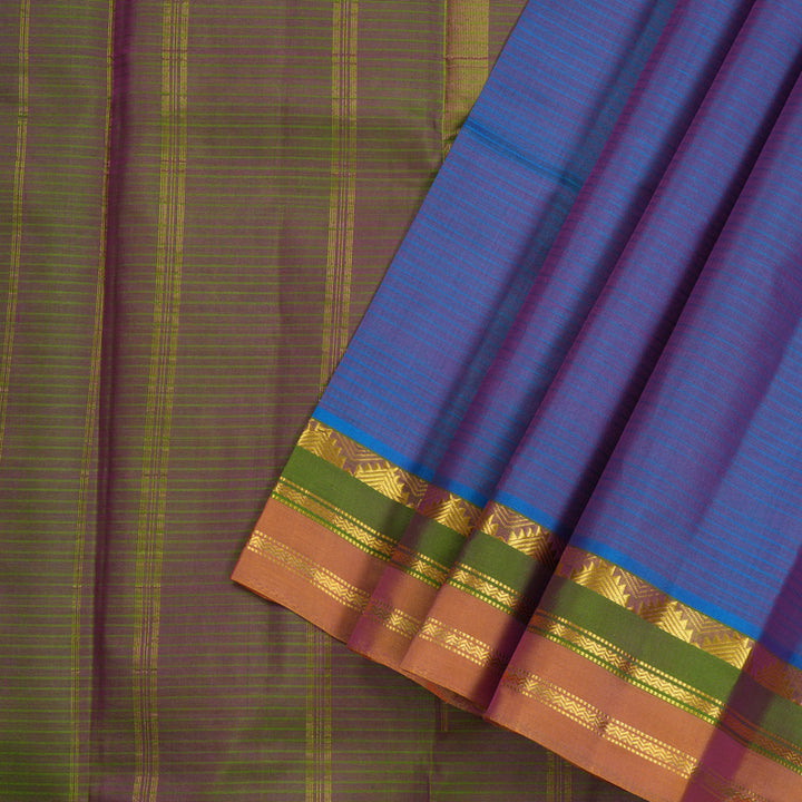 Hayagrivas Sky Blue Handloom Kanjivaram Silk Saree with Mandhalir And Orange Border KBE263E1-2