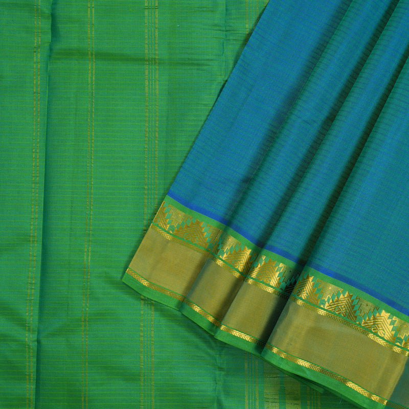 Hayagrivas Sea Blue Handloom Kanjivaram Silk Saree with Sea Green Border KBE263E1-23