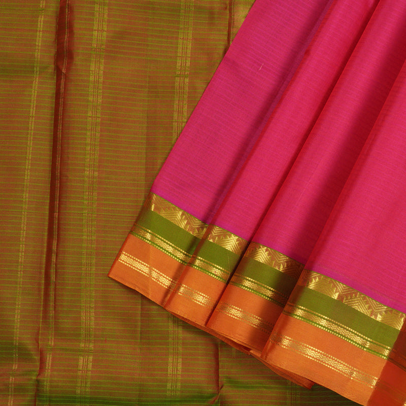 Hayagrivas Orangish Pink Handloom Kanjivaram Silk Saree with Mandhalir Border KBE263E1-25