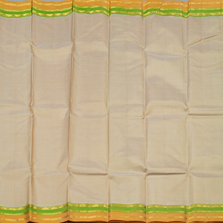 Hayagrivas Beige Handloom Kanjivaram Silk Saree with Fluorescent Green And Orange Border KBE263E1-6