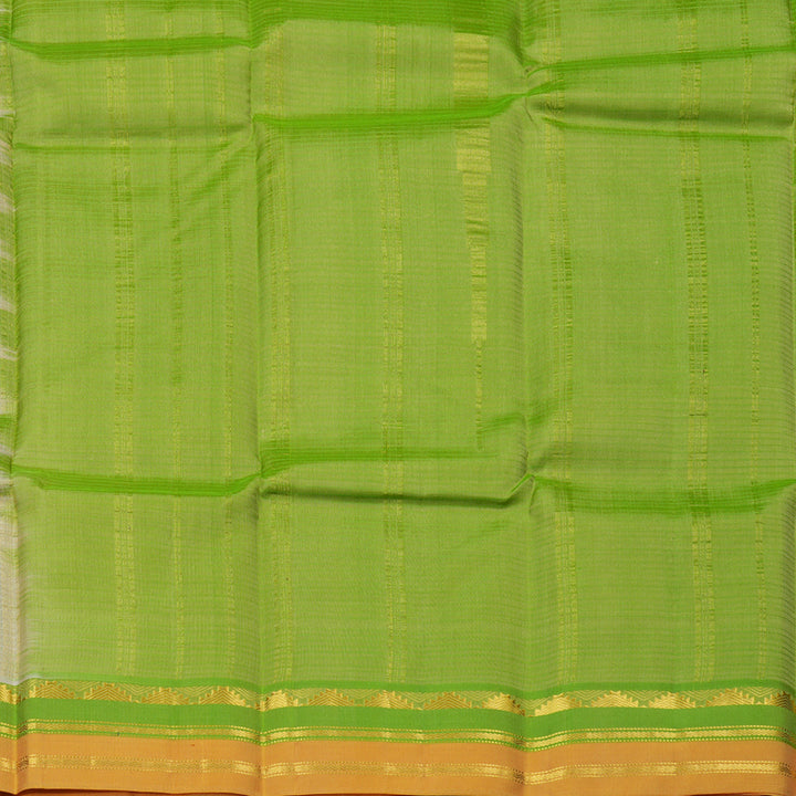Hayagrivas Beige Handloom Kanjivaram Silk Saree with Fluorescent Green And Orange Border KBE263E1-6