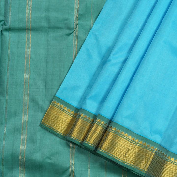 Hayagrivas Sky Blue Handloom Kanjivaram Silk Saree with Pastel Blue Border KBE264E1-1