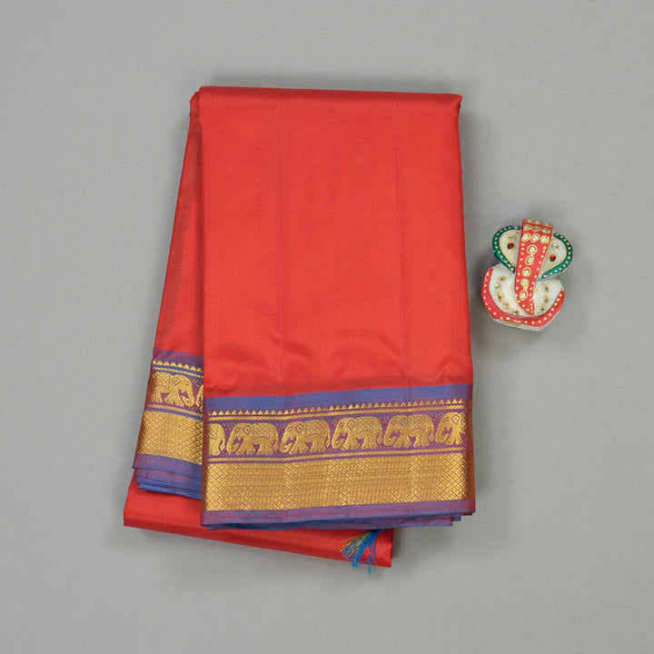 Hayagrivas Red Handloom Kanjivaram Silk Saree with Purple Border KBE264E1-16