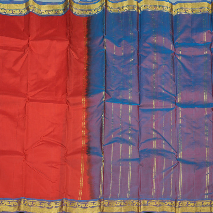 Hayagrivas Red Handloom Kanjivaram Silk Saree with Purple Border KBE264E1-16