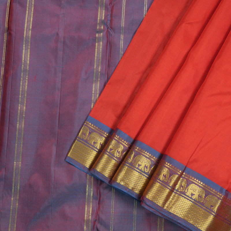 Hayagrivas Red Handloom Kanjivaram Silk Saree with Purple Border KBE264E1-16