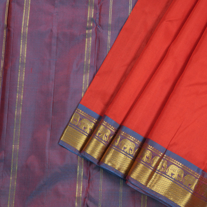 Hayagrivas Red Handloom Kanjivaram Silk Saree with Purple Border KBE264E1-16