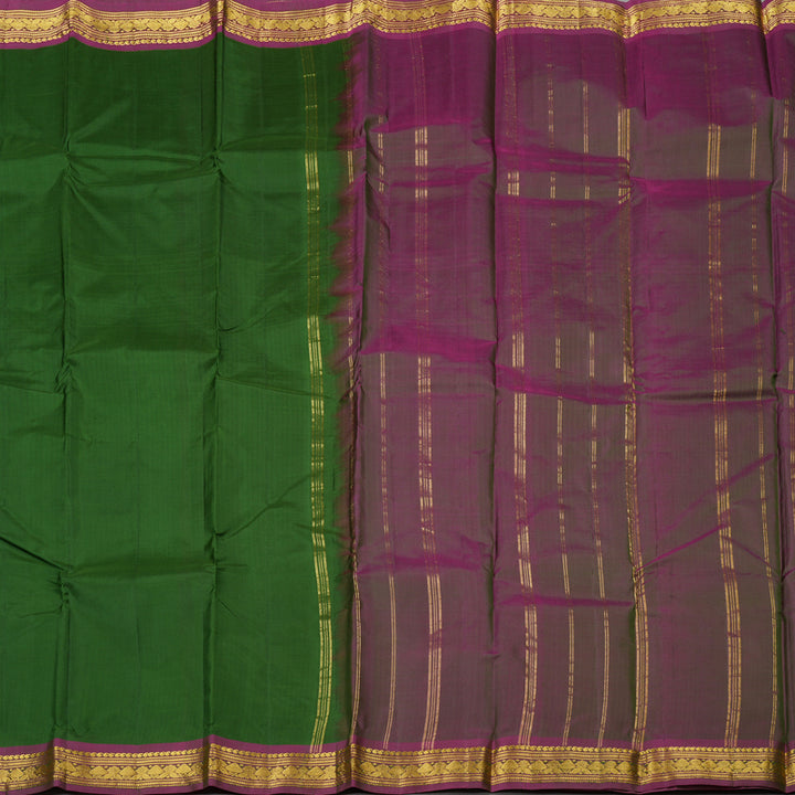 Hayagrivas Handloom Pure Kanjivaram Silk Saree in Striking Dark Leaf Green KBE264E1-18