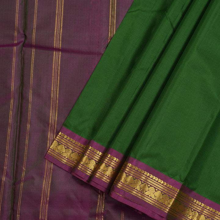 Hayagrivas Handloom Pure Kanjivaram Silk Saree in Striking Dark Leaf Green KBE264E1-18