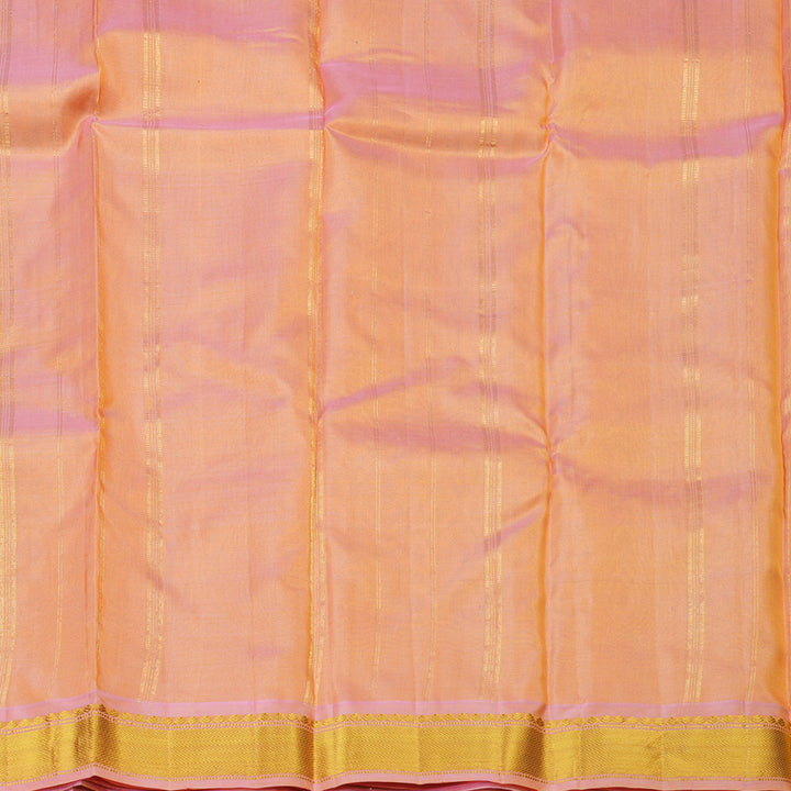 Hayagrivas Fluorescent Green Handloom Kanjivaram Silk Saree with Peach Pink Border KBE264E1-3