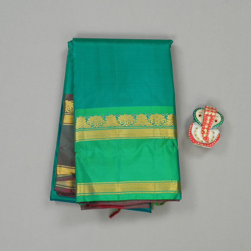 Hayagrivas Turquoise Green Handloom Kanjivaram Silk Saree with Ganga Jamuna (Green And Mandhalir) Border KBE264E2-11