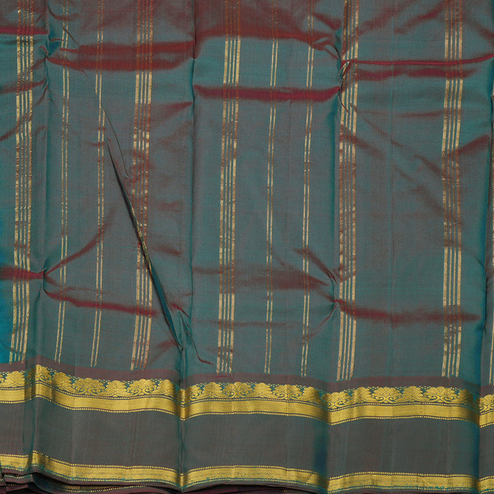 Hayagrivas Turquoise Green Handloom Kanjivaram Silk Saree with Ganga Jamuna (Green And Mandhalir) Border KBE264E2-11
