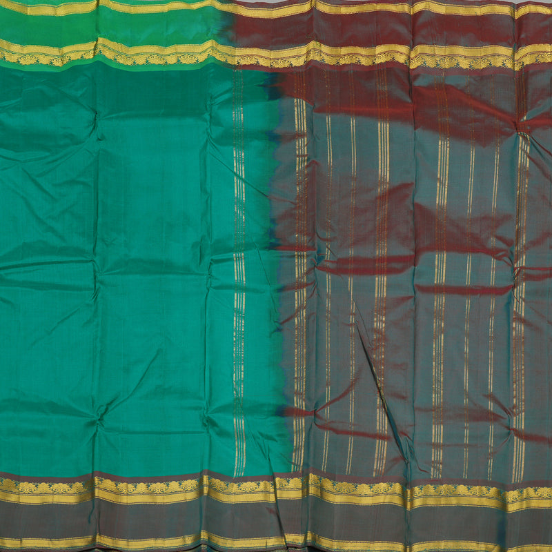 Hayagrivas Turquoise Green Handloom Kanjivaram Silk Saree with Ganga Jamuna (Green And Mandhalir) Border KBE264E2-11