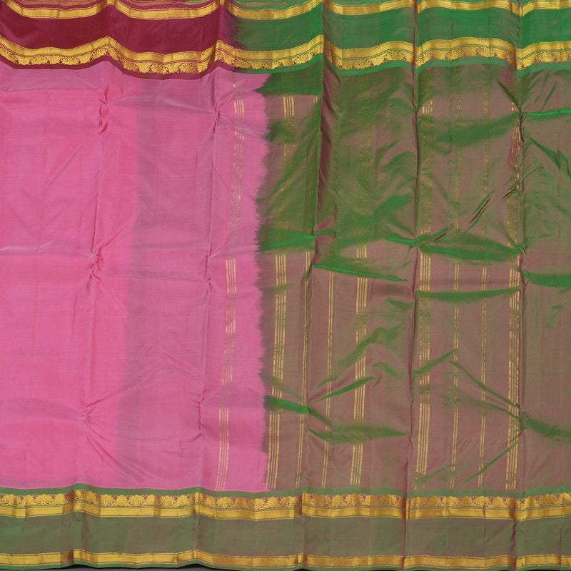 Hayagrivas Baby Pink Handloom Kanjivaram Silk Saree with Ganga Jamuna (Purple And Mandhalir) Border KBE264E2-13