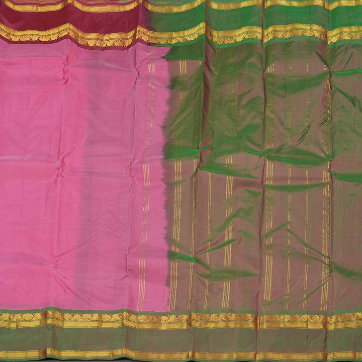 Hayagrivas Baby Pink Handloom Kanjivaram Silk Saree with Ganga Jamuna (Purple And Mandhalir) Border KBE264E2-13