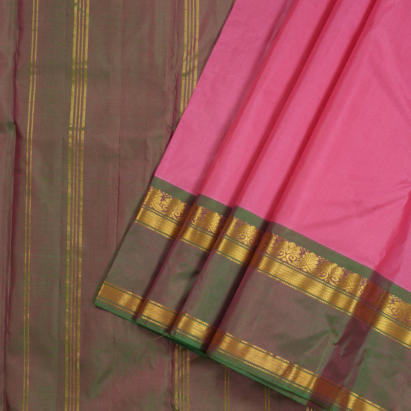 Hayagrivas Baby Pink Handloom Kanjivaram Silk Saree with Ganga Jamuna (Purple And Mandhalir) Border KBE264E2-13