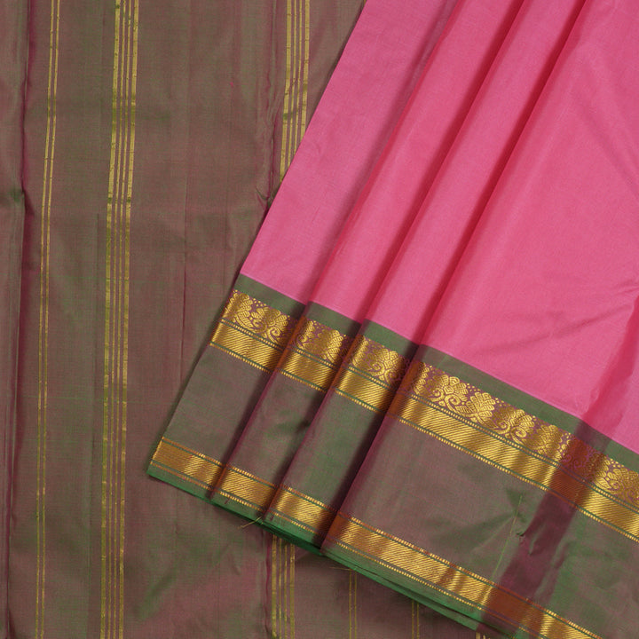 Hayagrivas Baby Pink Handloom Kanjivaram Silk Saree with Ganga Jamuna (Purple And Mandhalir) Border KBE264E2-13