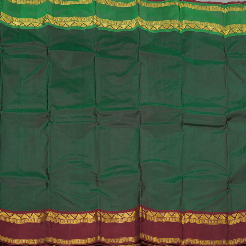 Hayagrivas Mandhalir Handloom Kanjivaram Silk Saree with Ganga Jamuna (Green And Wine Maroon) Border KBE264E2-2