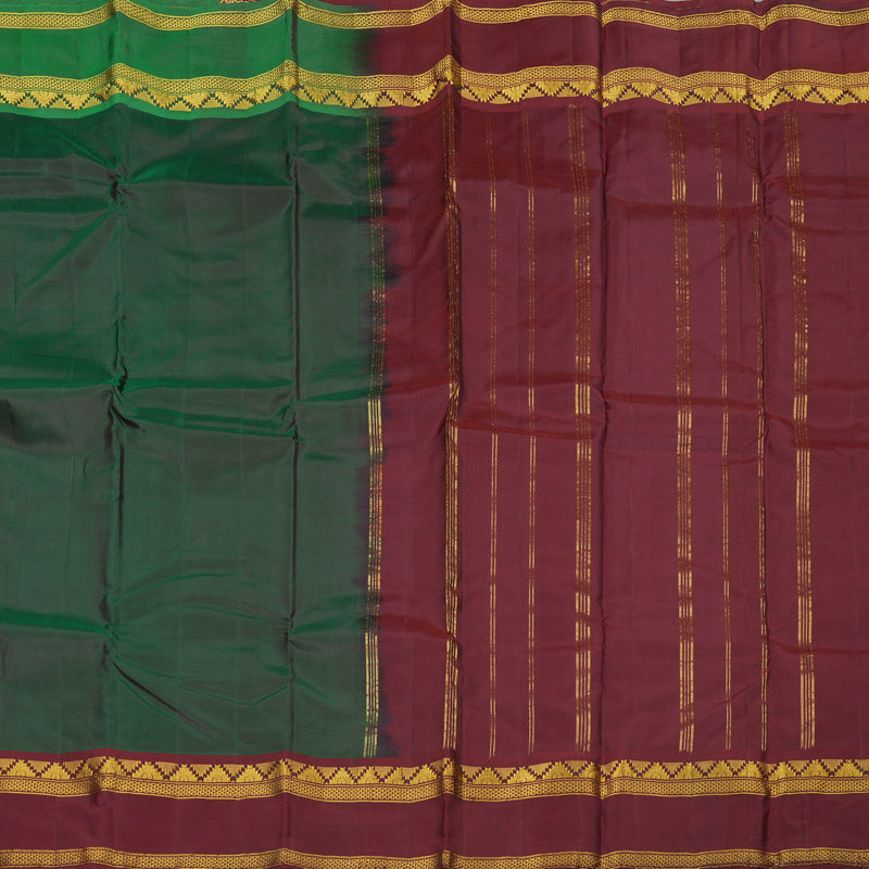 Hayagrivas Mandhalir Handloom Kanjivaram Silk Saree with Ganga Jamuna (Green And Wine Maroon) Border KBE264E2-2