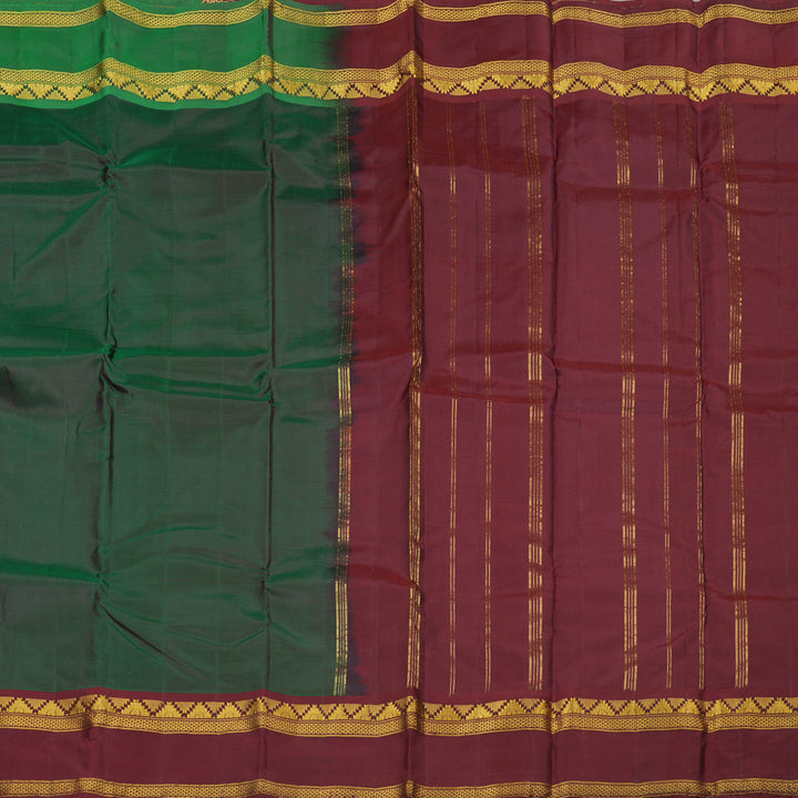 Hayagrivas Mandhalir Handloom Kanjivaram Silk Saree with Ganga Jamuna (Green And Wine Maroon) Border KBE264E2-2