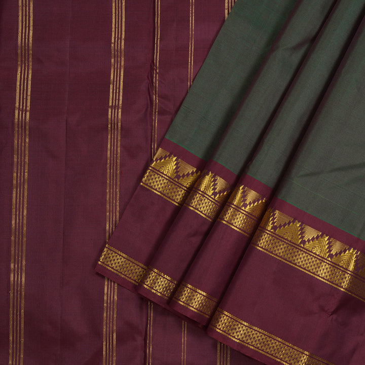 Hayagrivas Mandhalir Handloom Kanjivaram Silk Saree with Ganga Jamuna (Green And Wine Maroon) Border KBE264E2-2