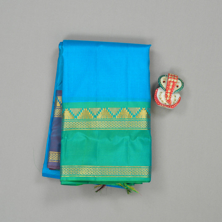 Hayagrivas  Blue Handloom Kanjivaram Silk Saree with Ganga Jamuna (Sea Green And Maroon) Border KBE264E2-4