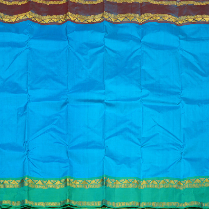 Hayagrivas  Blue Handloom Kanjivaram Silk Saree with Ganga Jamuna (Sea Green And Maroon) Border KBE264E2-4