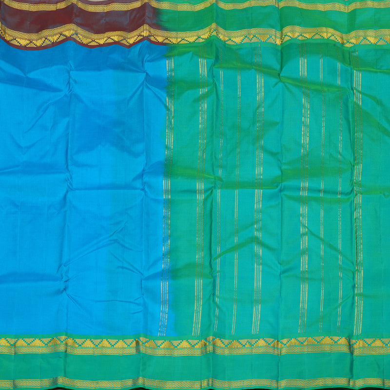 Hayagrivas  Blue Handloom Kanjivaram Silk Saree with Ganga Jamuna (Sea Green And Maroon) Border KBE264E2-4