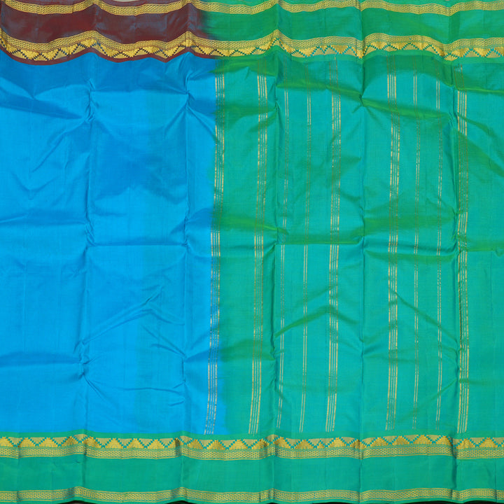 Hayagrivas  Blue Handloom Kanjivaram Silk Saree with Ganga Jamuna (Sea Green And Maroon) Border KBE264E2-4
