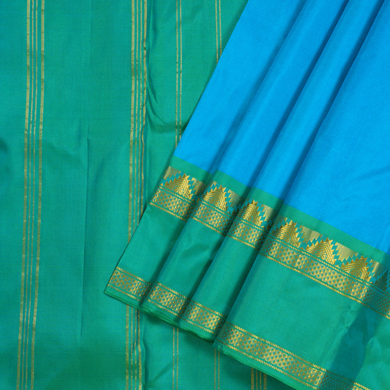 Hayagrivas  Blue Handloom Kanjivaram Silk Saree with Ganga Jamuna (Sea Green And Maroon) Border KBE264E2-4
