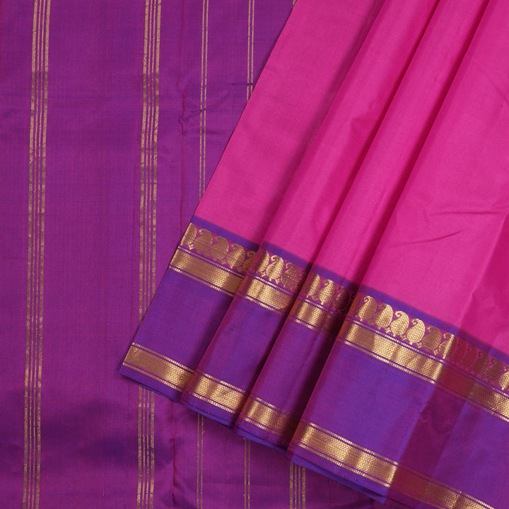 Hayagrivas Pink Handloom Kanjivaram Silk Saree with Purple Border KBE264E2-5