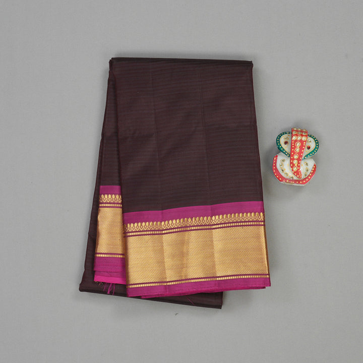 Hayagrivas Dark Brown Handloom Kanjivaram Silk Saree with Purple Border KBE265E1-10