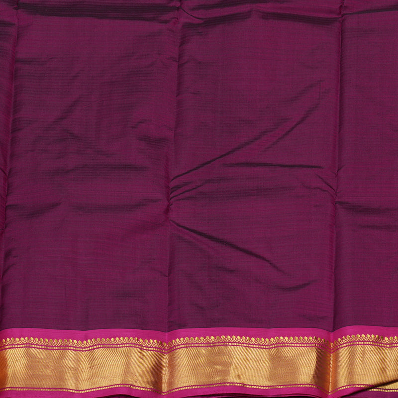 Hayagrivas Dark Brown Handloom Kanjivaram Silk Saree with Purple Border KBE265E1-10