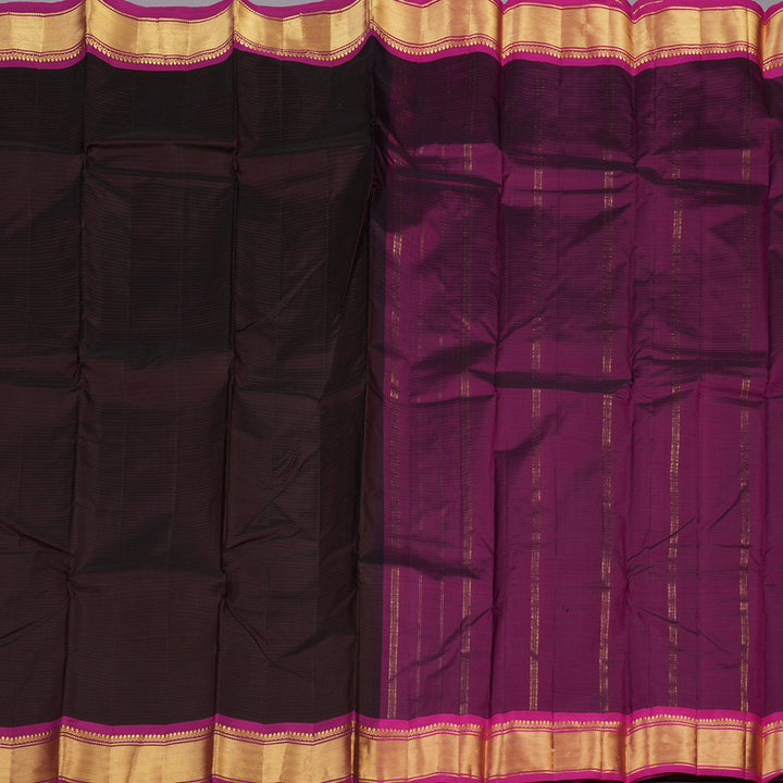 Hayagrivas Dark Brown Handloom Kanjivaram Silk Saree with Purple Border KBE265E1-10