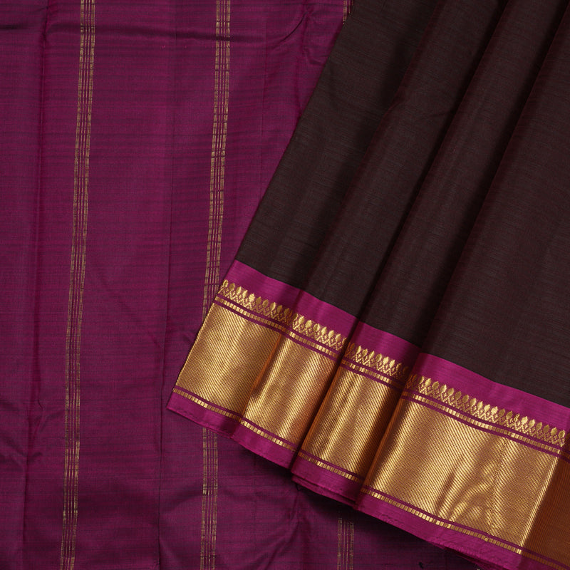 Hayagrivas Dark Brown Handloom Kanjivaram Silk Saree with Purple Border KBE265E1-10