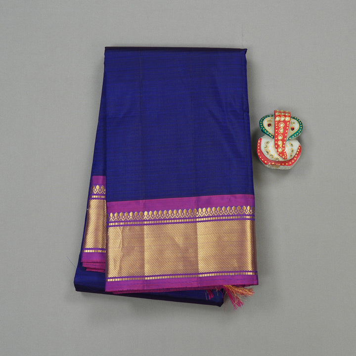 Hayagrivas Blue Handloom Kanjivaram Silk Saree with Purple Border KBE265E1-2