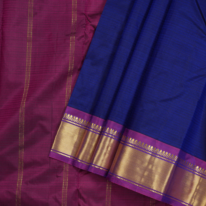 Hayagrivas Blue Handloom Kanjivaram Silk Saree with Purple Border KBE265E1-2