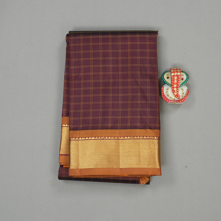 Hayagrivas Dark Brown Handloom Kanjivaram Silk Saree with Honey Mustard Border KBE265E1-21