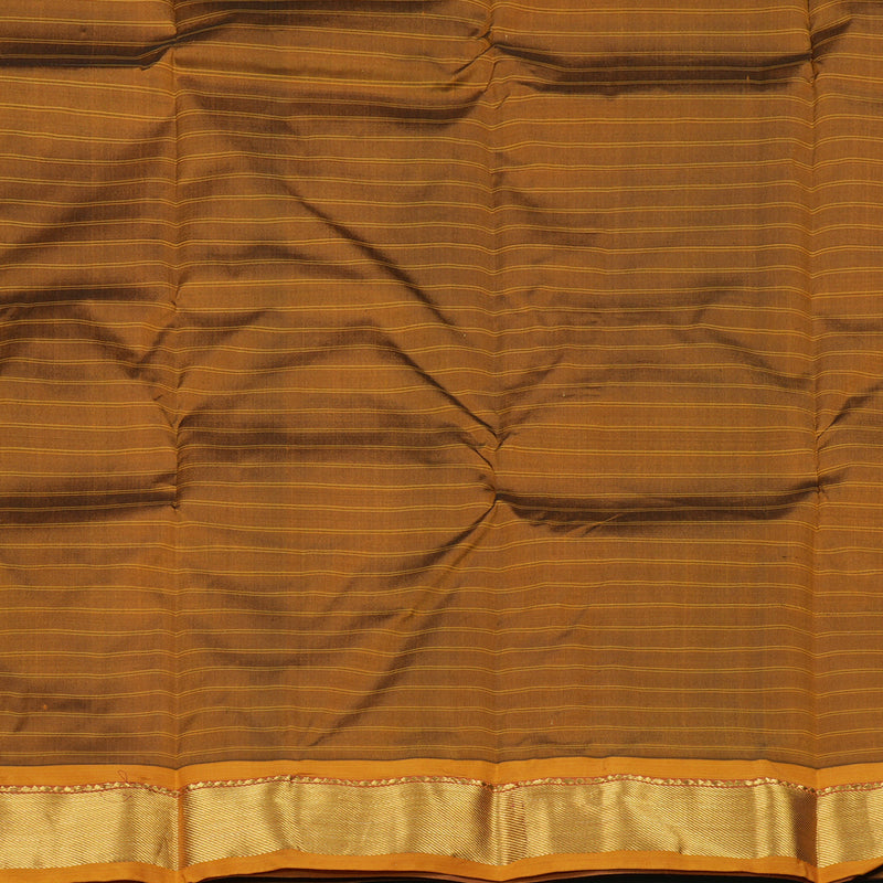 Hayagrivas Dark Brown Handloom Kanjivaram Silk Saree with Honey Mustard Border KBE265E1-21