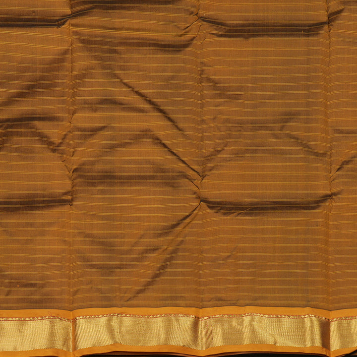 Hayagrivas Dark Brown Handloom Kanjivaram Silk Saree with Honey Mustard Border KBE265E1-21