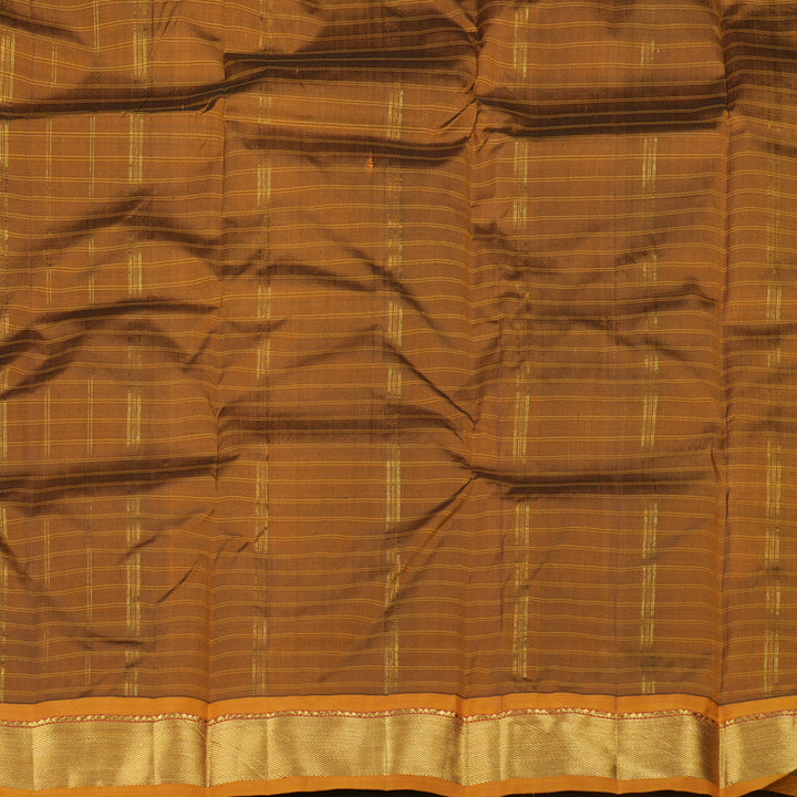 Hayagrivas Dark Brown Handloom Kanjivaram Silk Saree with Honey Mustard Border KBE265E1-21