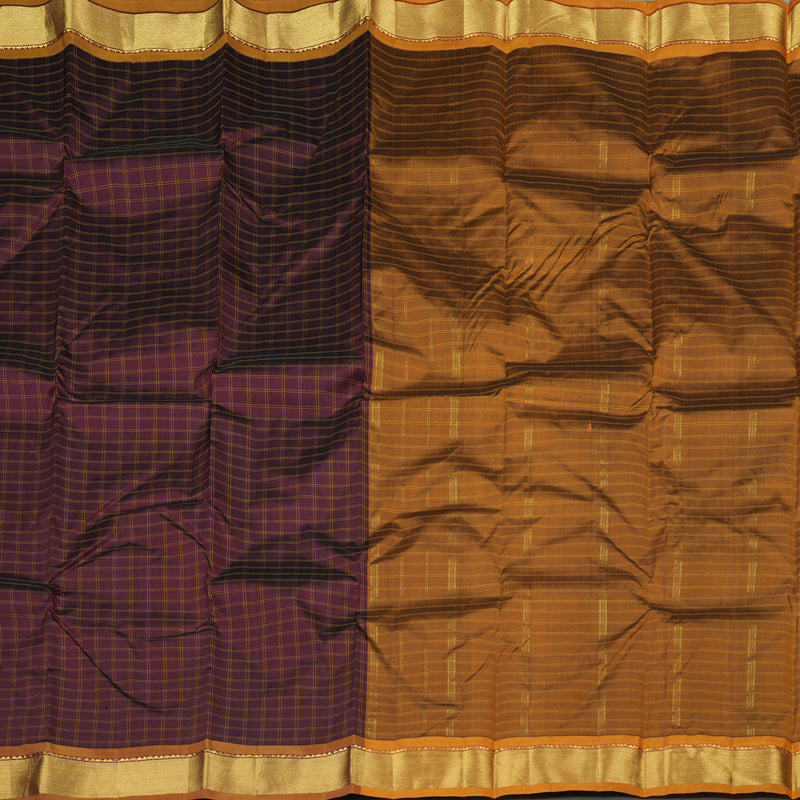 Hayagrivas Dark Brown Handloom Kanjivaram Silk Saree with Honey Mustard Border KBE265E1-21