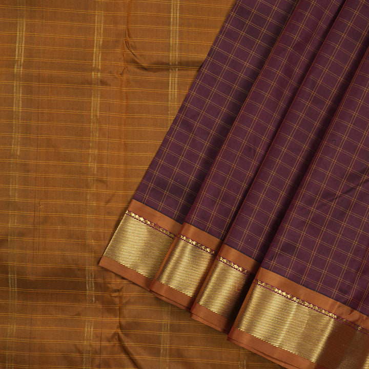 Hayagrivas Dark Brown Handloom Kanjivaram Silk Saree with Honey Mustard Border KBE265E1-21