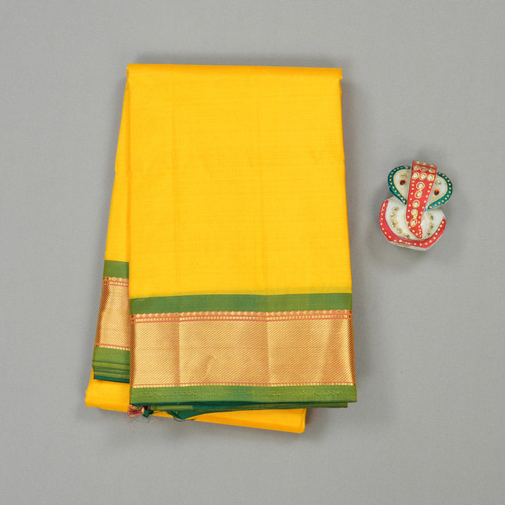 Hayagrivas Yellow Handloom Kanjivaram Silk Saree with Green Border KBE265E1-33