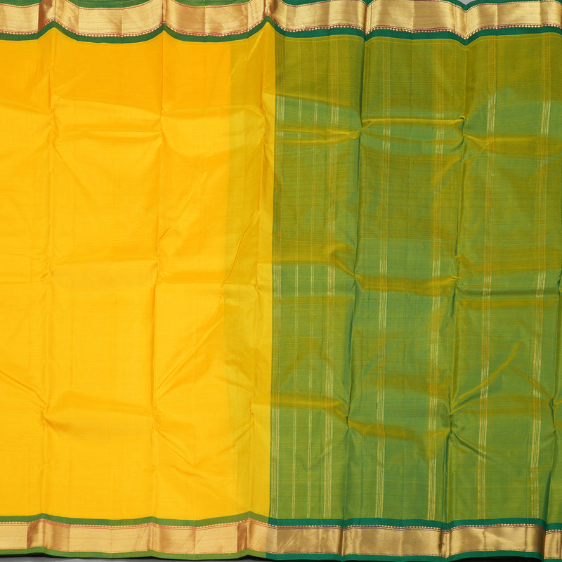 Hayagrivas Yellow Handloom Kanjivaram Silk Saree with Green Border KBE265E1-33
