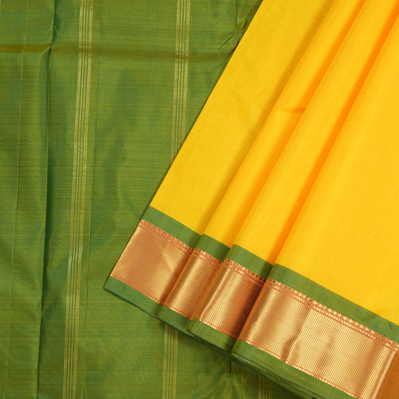 Hayagrivas Yellow Handloom Kanjivaram Silk Saree with Green Border KBE265E1-33
