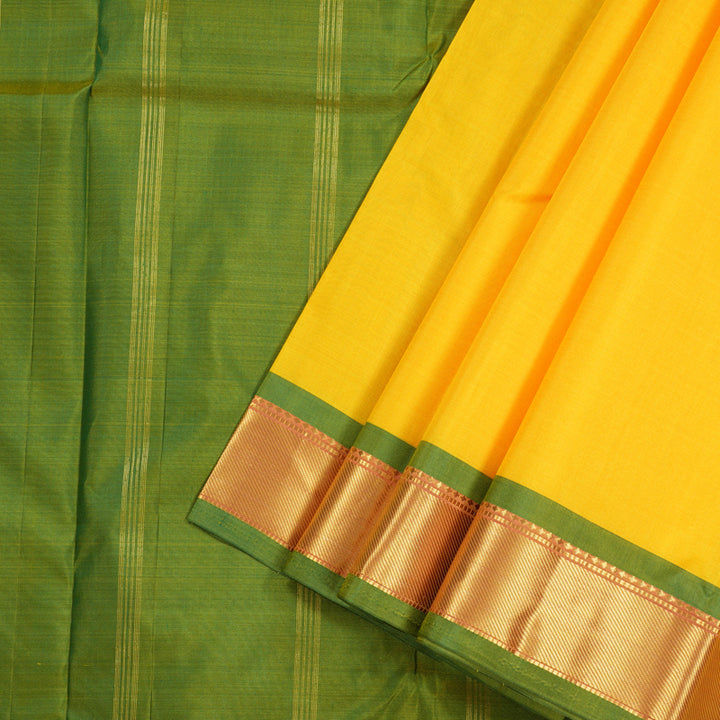 Hayagrivas Yellow Handloom Kanjivaram Silk Saree with Green Border KBE265E1-33