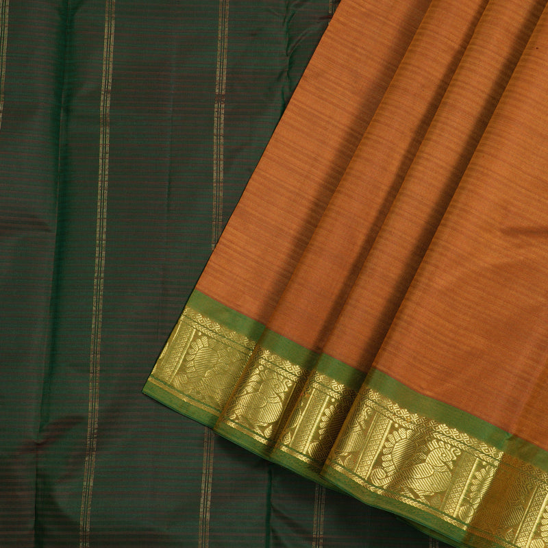 Hayagrivas Mustard Handloom Kanjivaram Silk Saree with Green Border KBE265E1-42