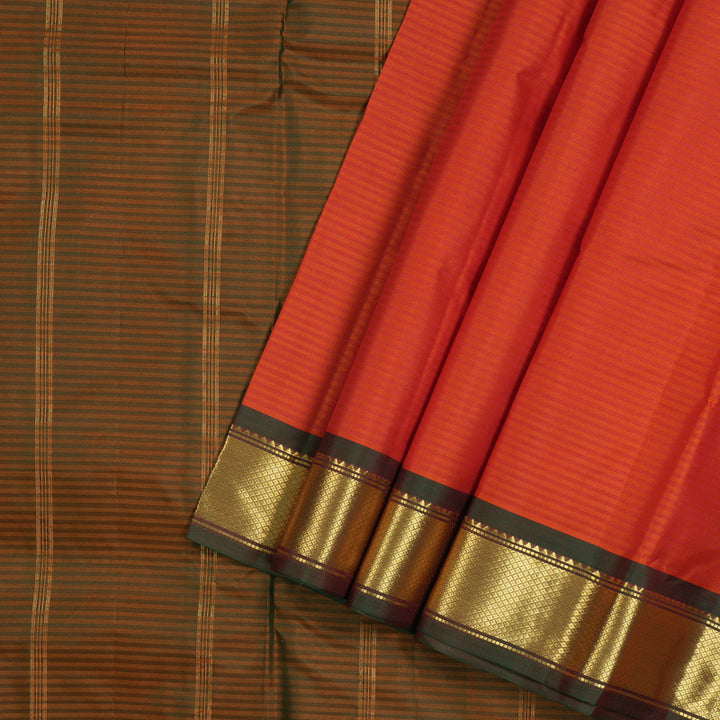 Hayagrivas Orangish Pink Handloom Kanjivaram Silk Saree with Mandhalir Border KBE265E1-54